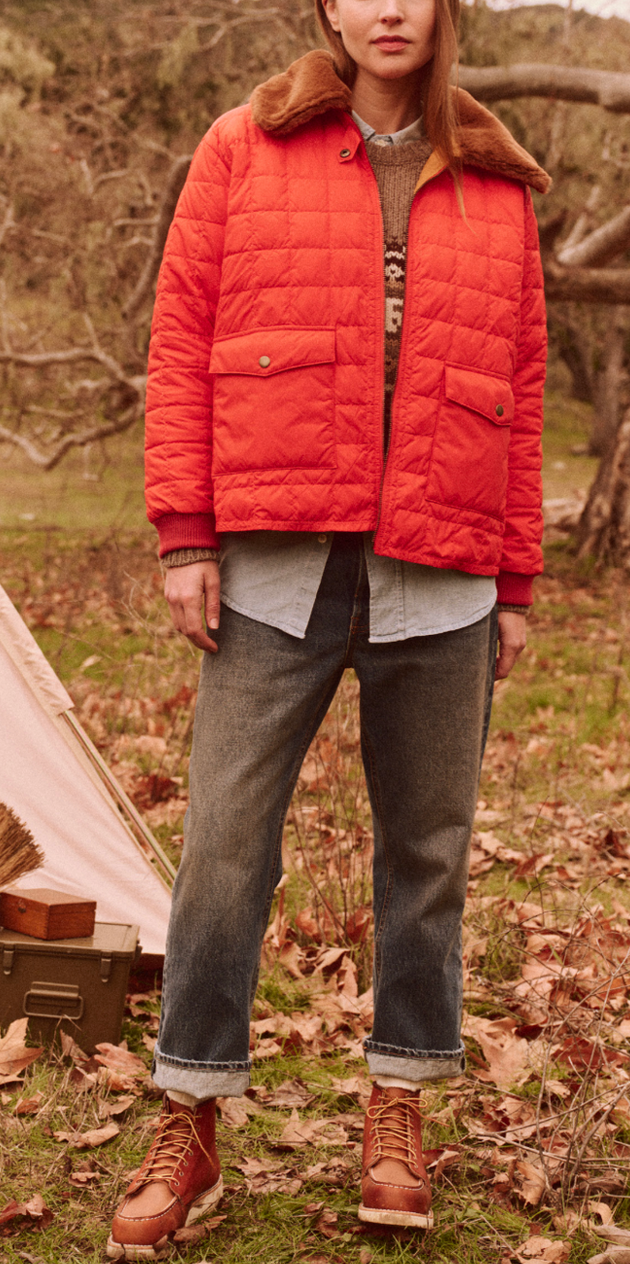 The reversible down logger puffer poppy & amber