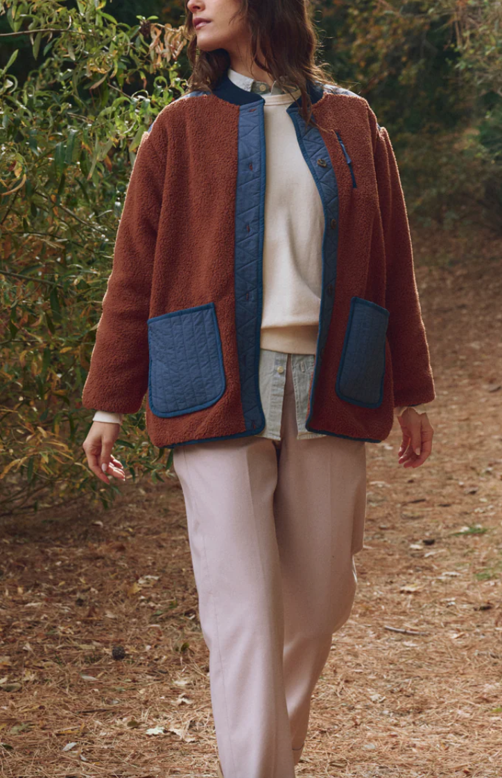 The plush tundra jacket chocolate and navy