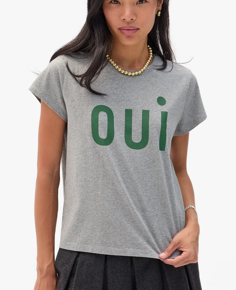 Classic tee grey melange with evergreen oui
