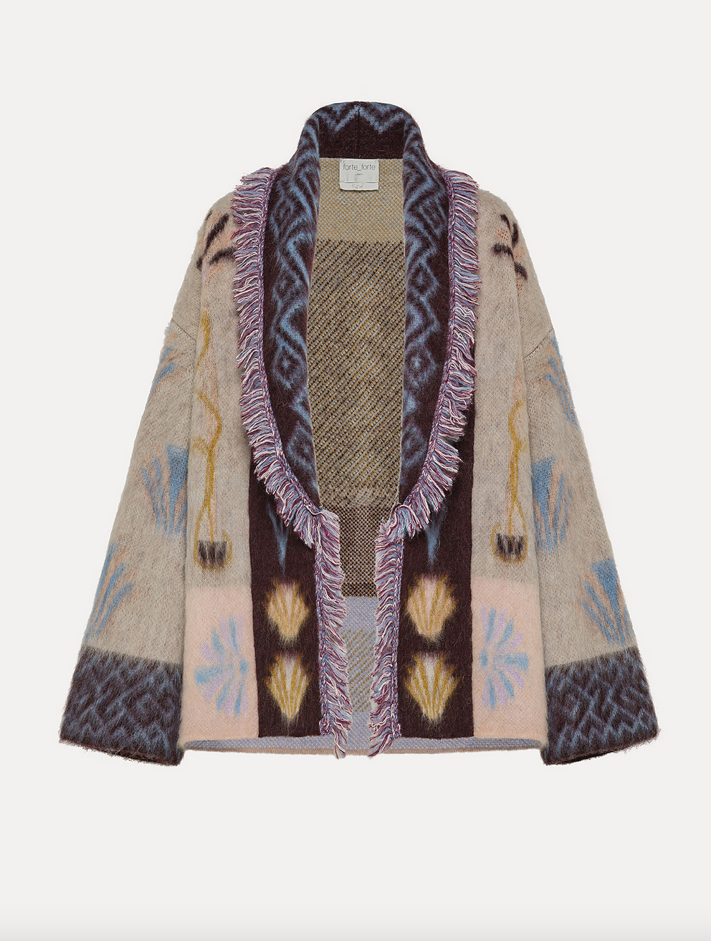 Sogni jacquard longline cardigan coat in baby alpaca avorio