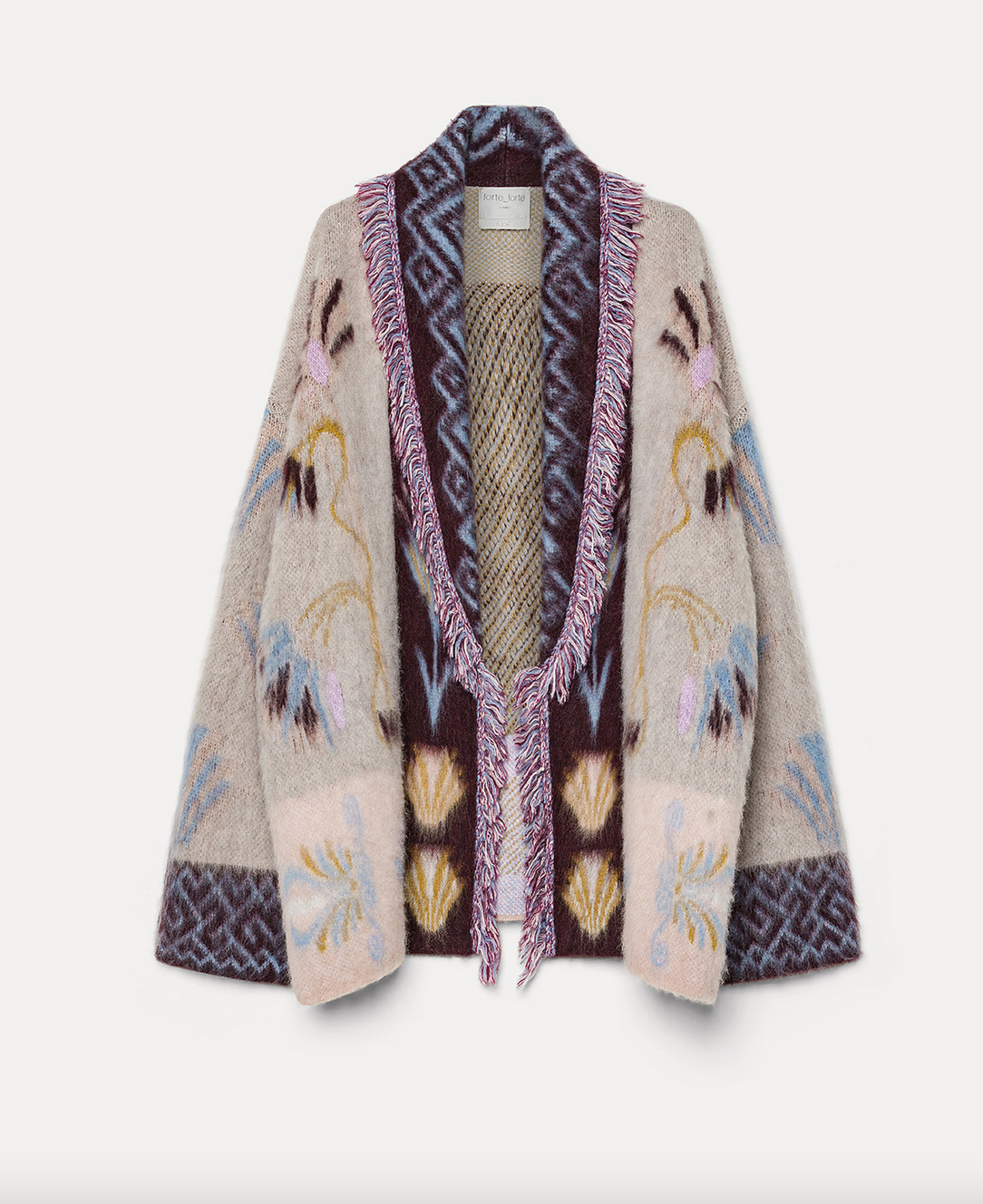 Sogni jacquard longline cardigan coat in baby alpaca avorio