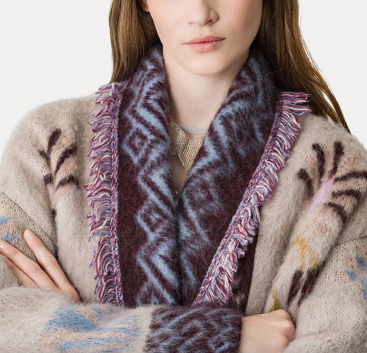 Sogni jacquard longline cardigan coat in baby alpaca avorio