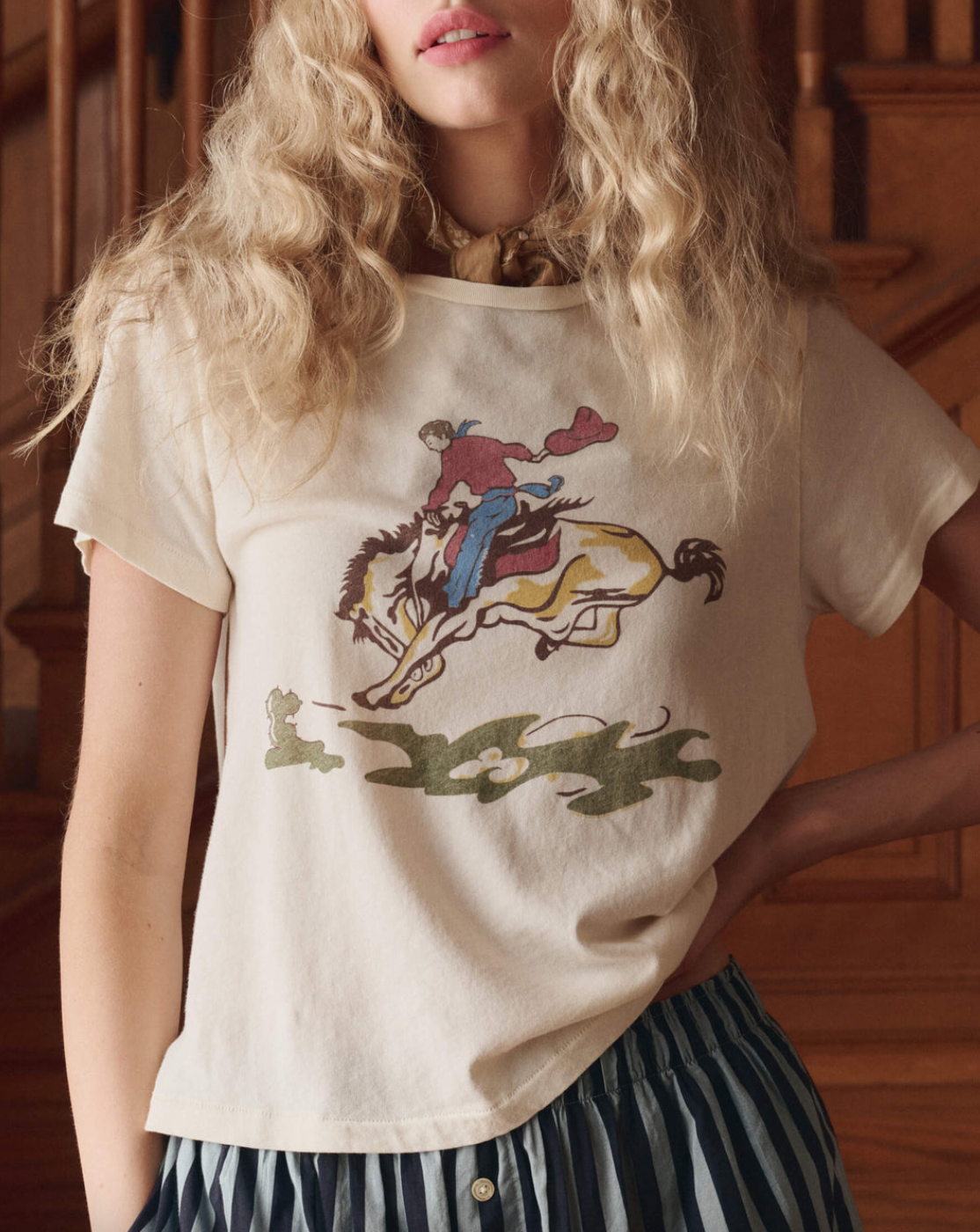 the little tee w/ rider graphic washed white