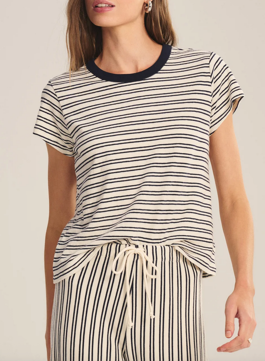 Foster tee natural navy stripe