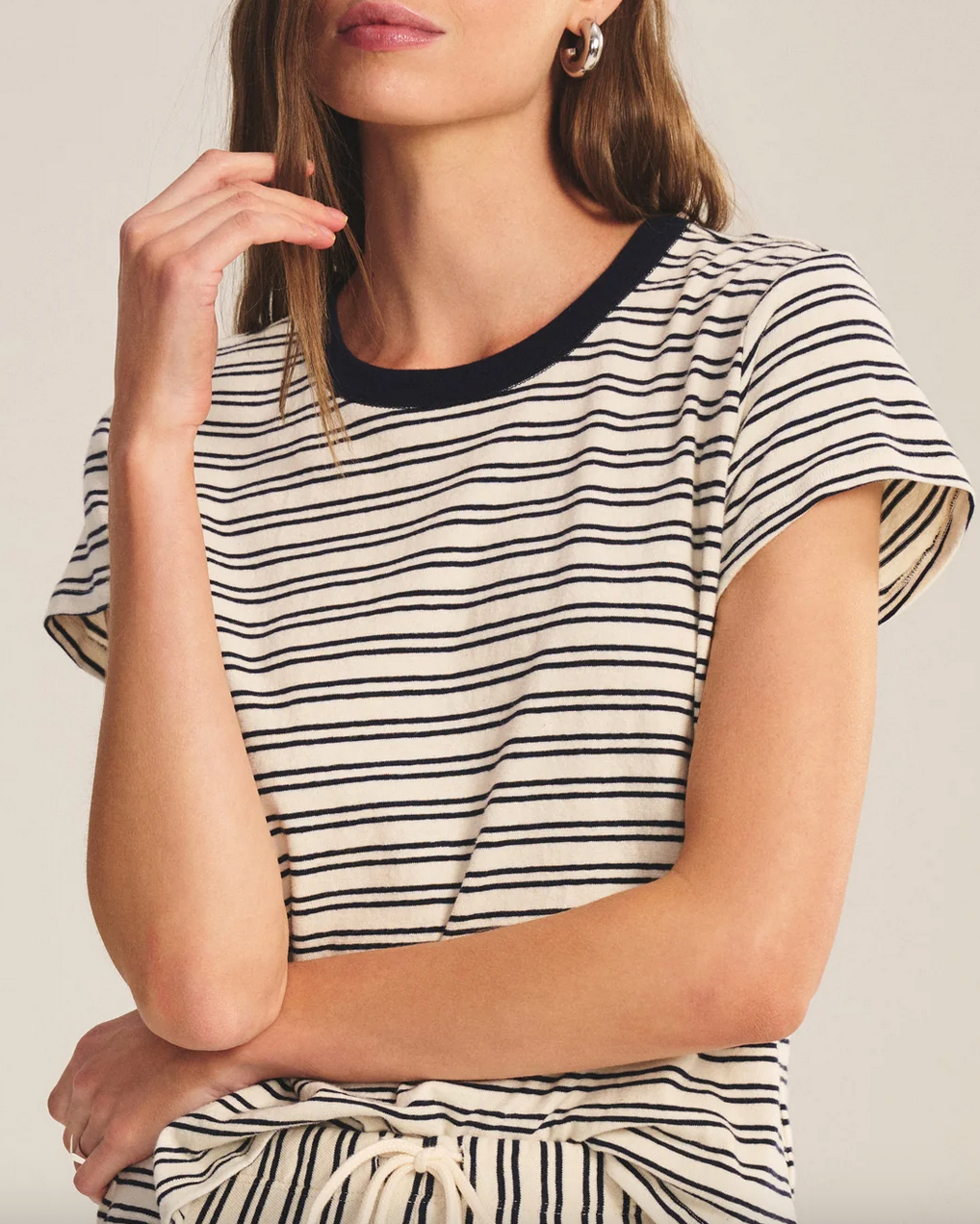 Foster tee natural navy stripe