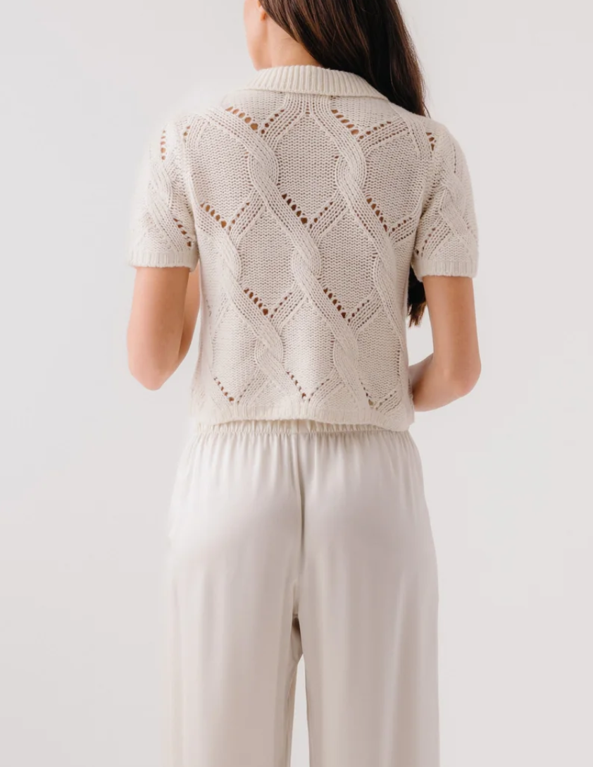cadence shrunken cable cashmere polo gardenia