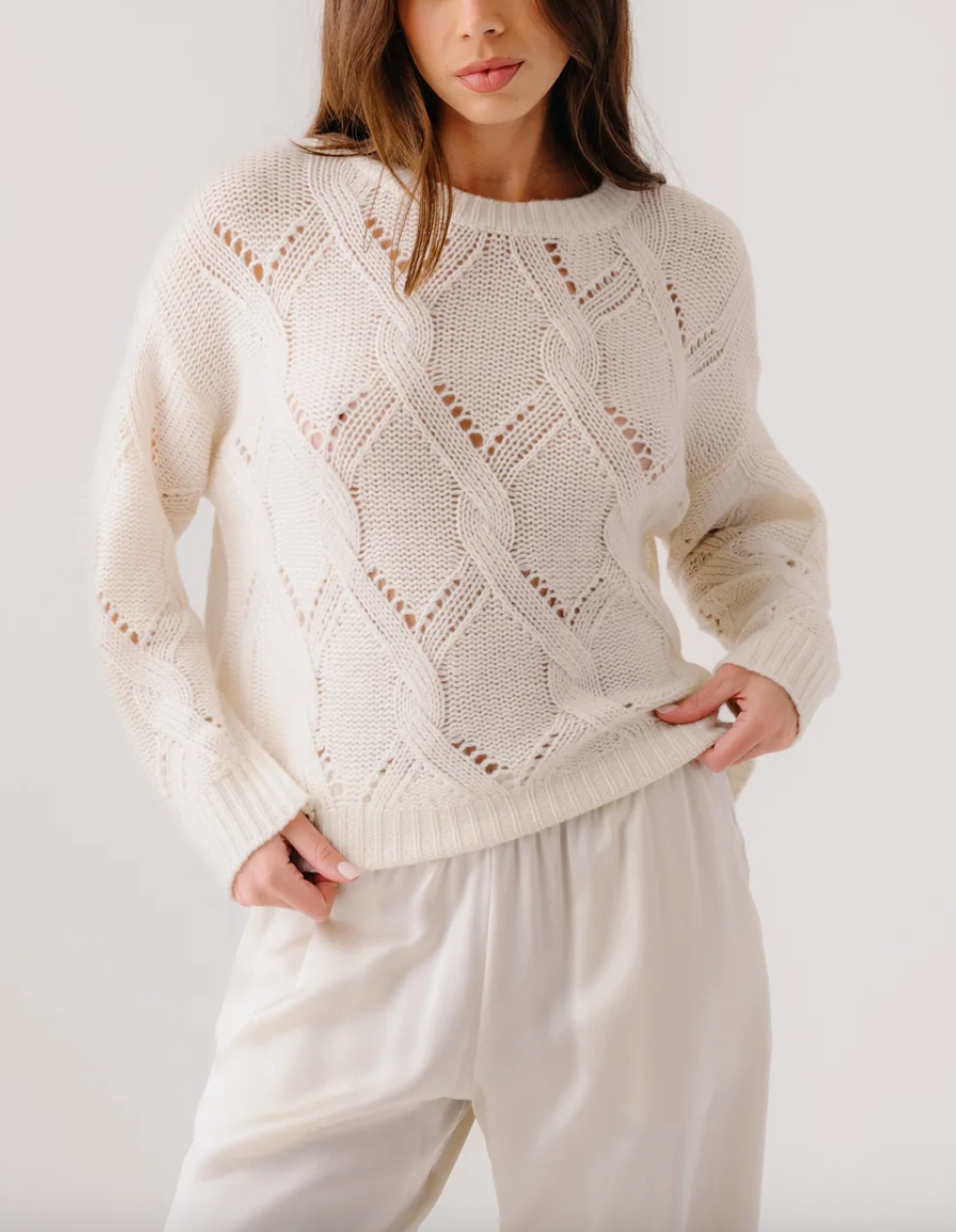 gia slouchy cable knit cashmere crewneck sweater gardenia