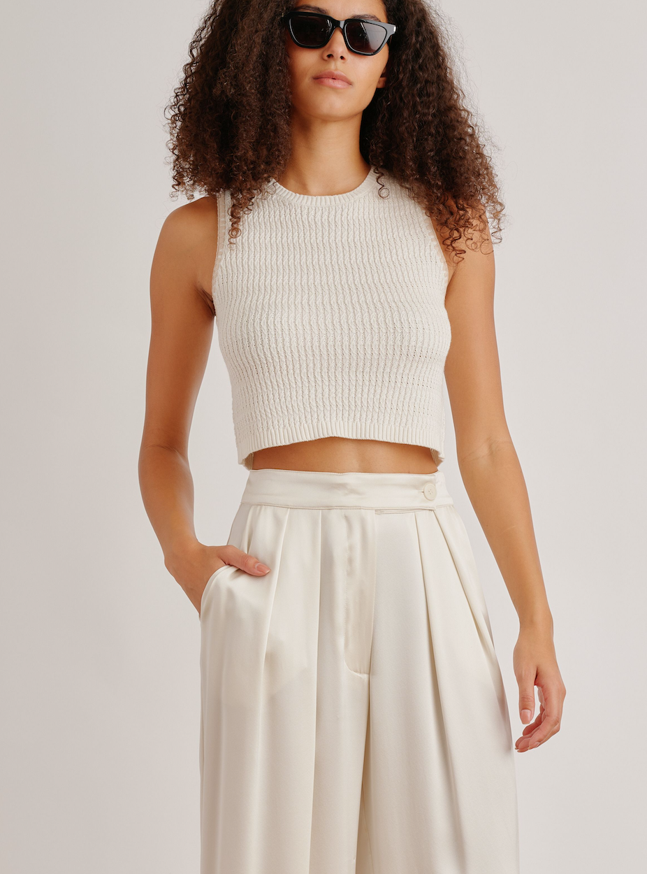 Aja cropped blanket stitch tank gardenia