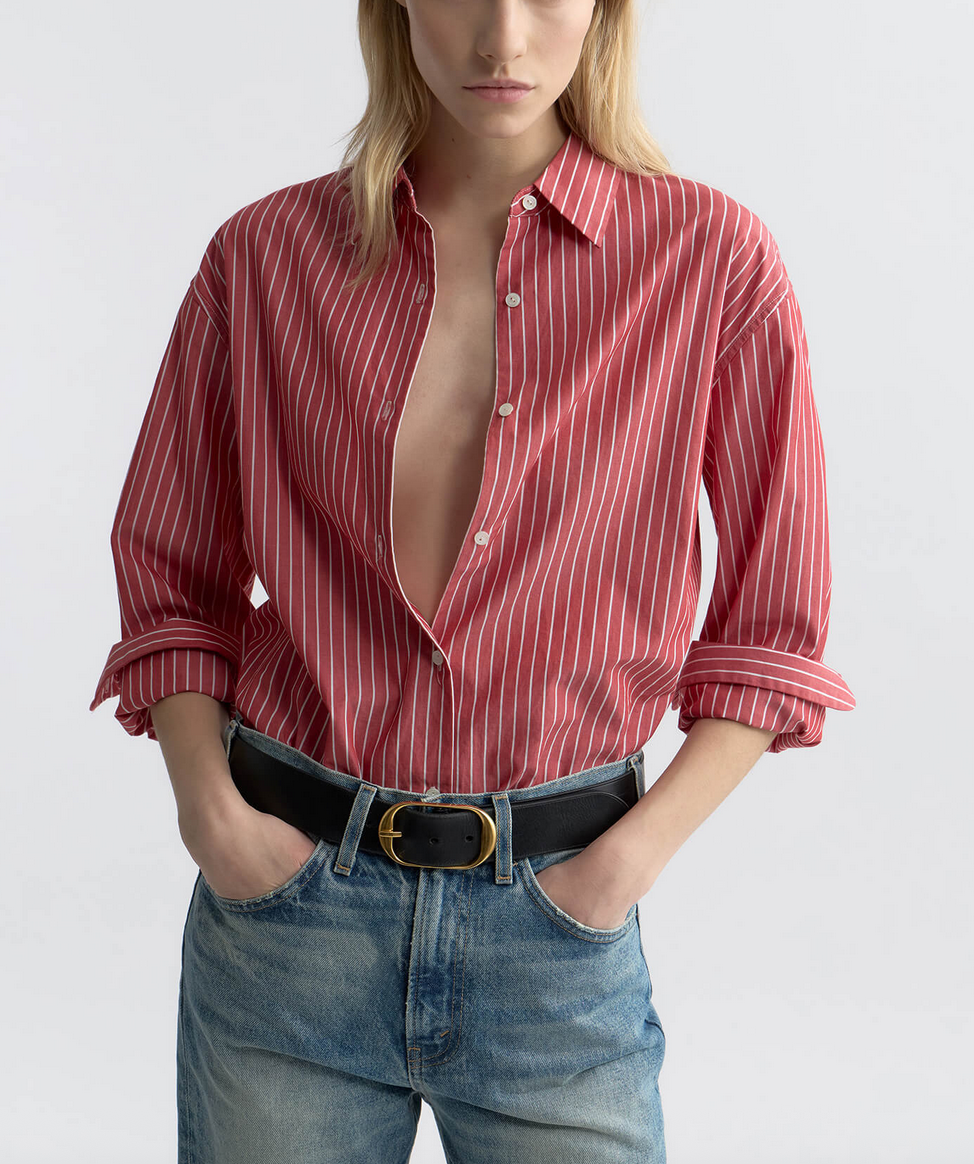 yorke striped cotton shirt red and white stripe
