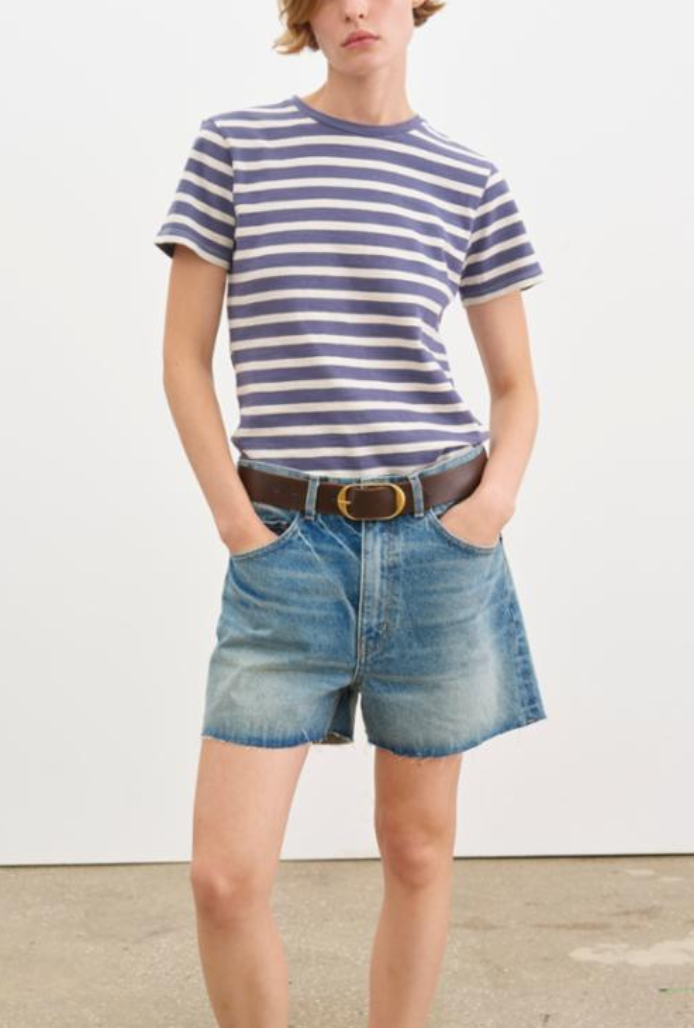 lana crewneck striped tee french blue / off white stripe