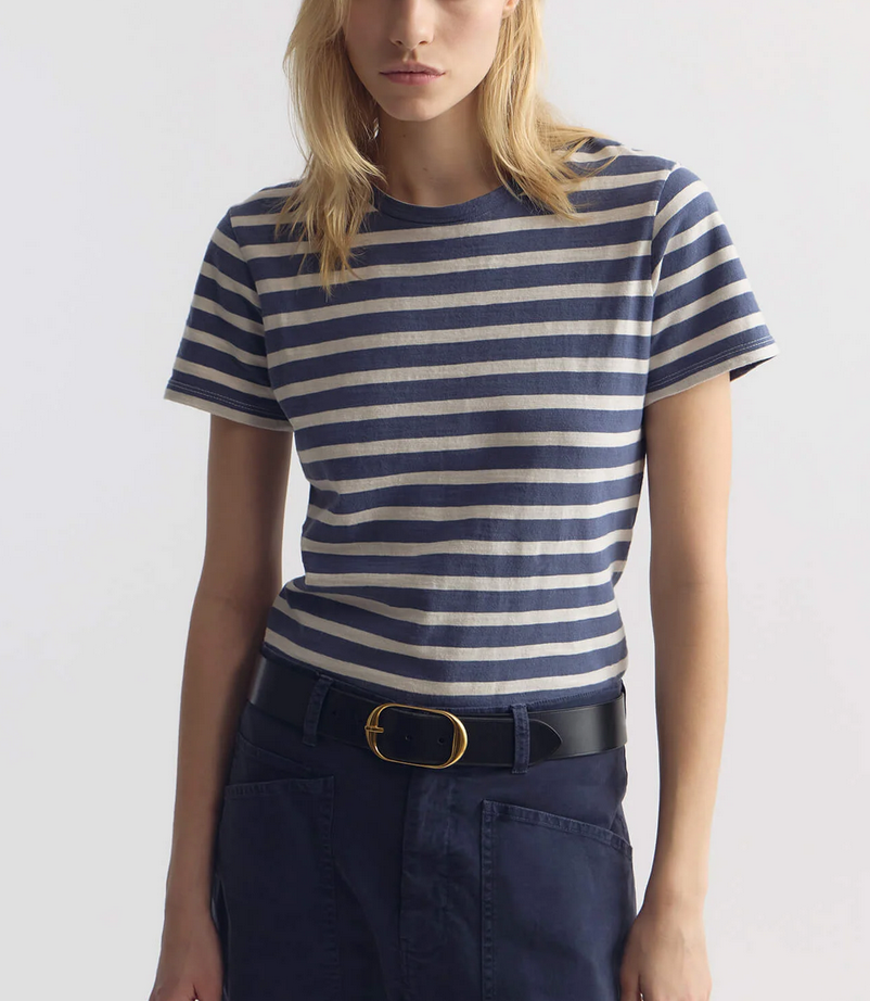 lana crewneck striped tee french blue / off white stripe