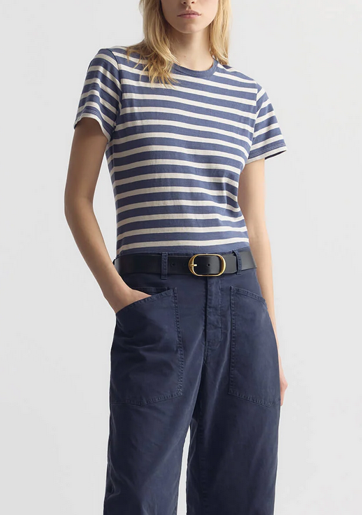 lana crewneck striped tee french blue / off white stripe