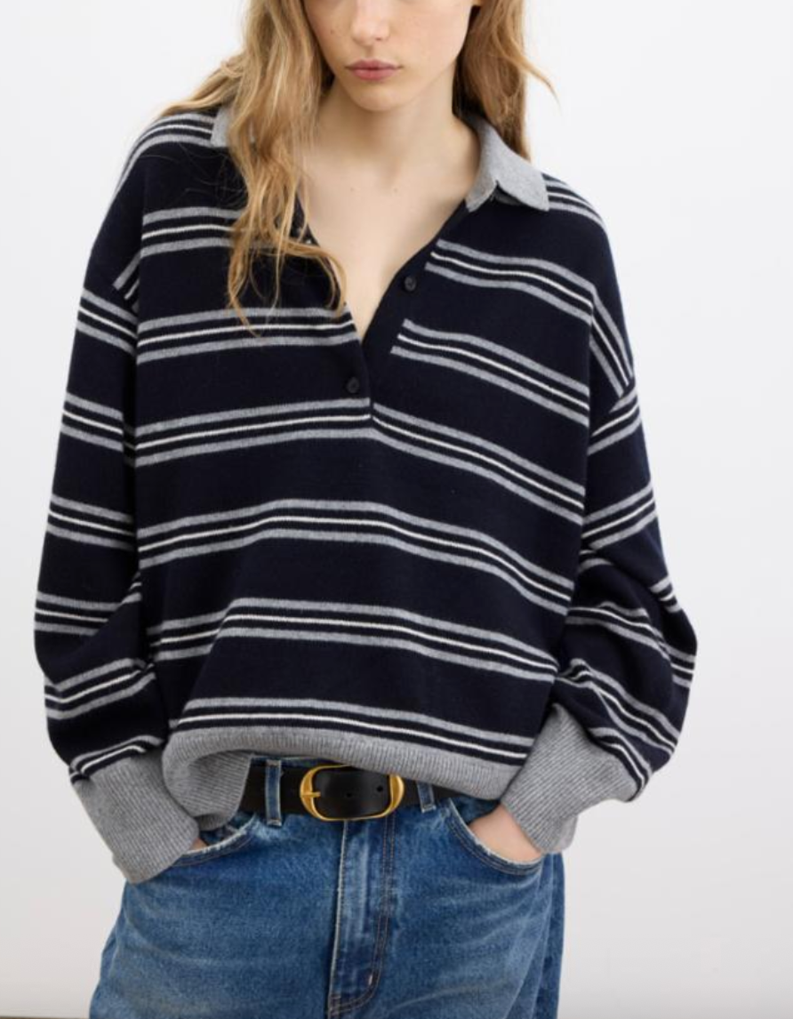 galvez stripe cashmere polo darknavy/grey stripe