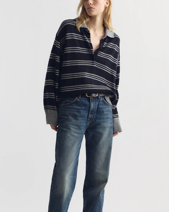galvez stripe cashmere polo darknavy/grey stripe