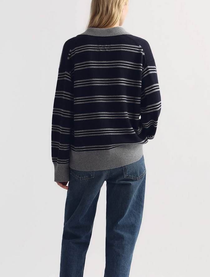 galvez stripe cashmere polo darknavy/grey stripe