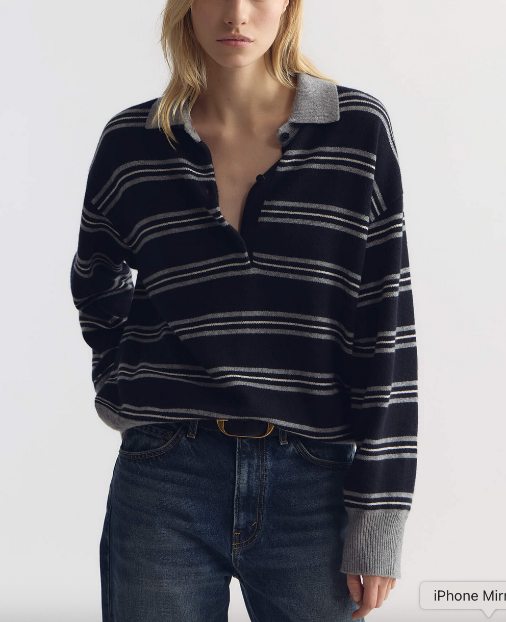 galvez stripe cashmere polo darknavy/grey stripe