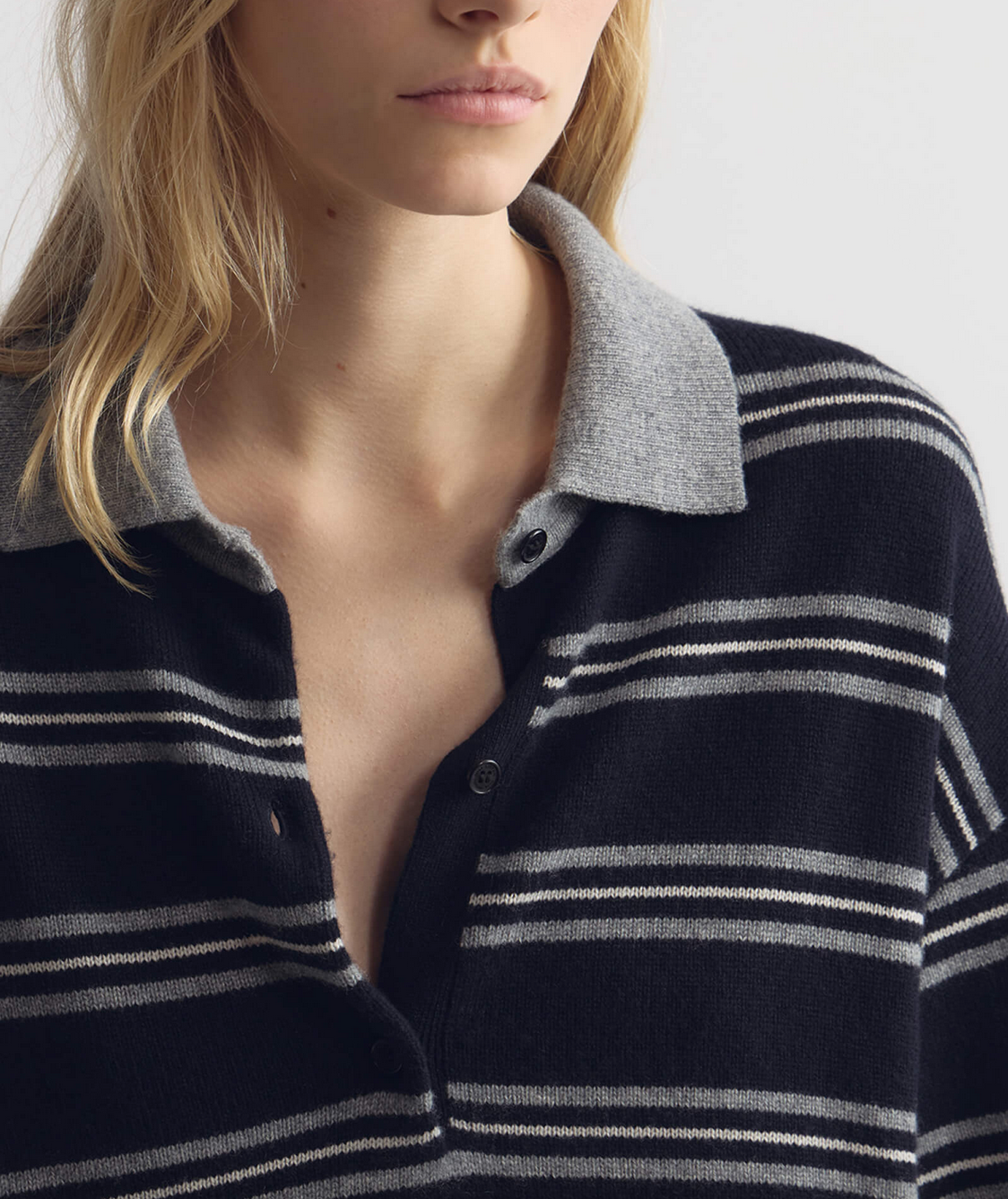 galvez stripe cashmere polo darknavy/grey stripe