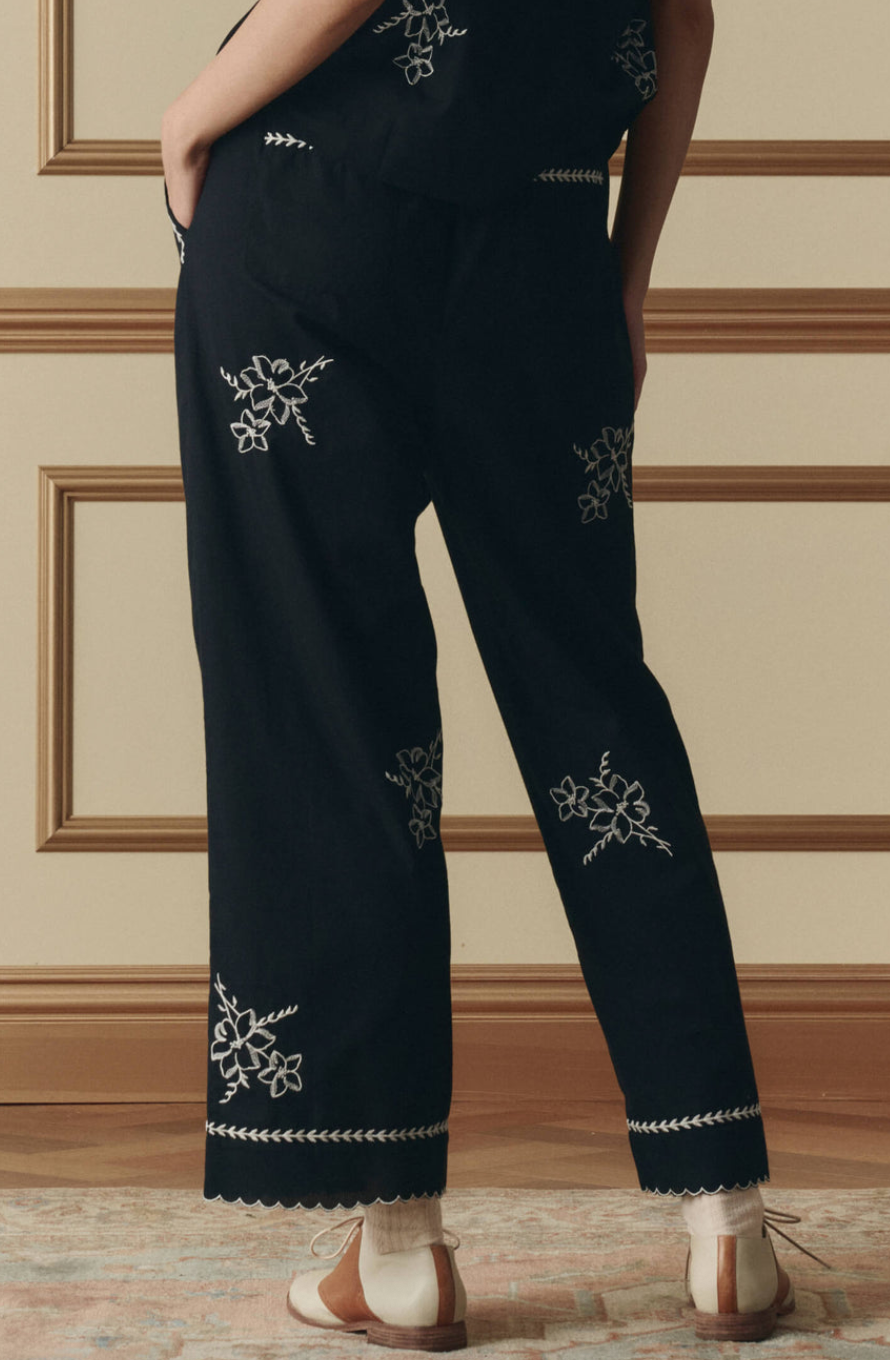 the weekend pant with hanky embroidery black
