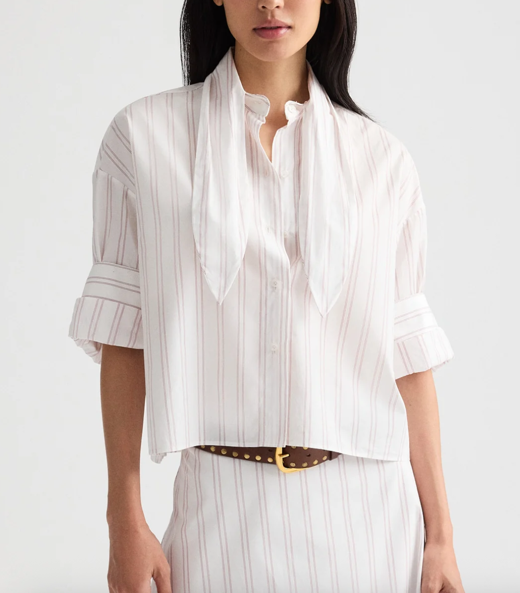 tie one on shirt in drop needle double stripe white wine
