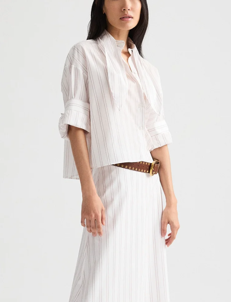 tie one on shirt in drop needle double stripe white wine