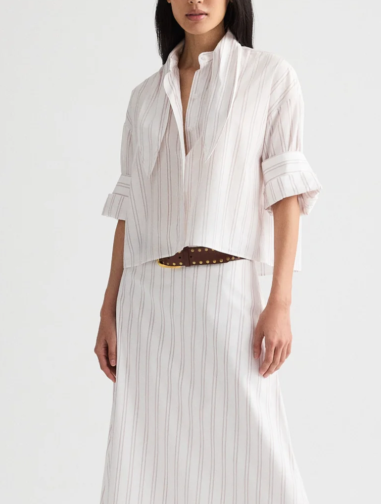 tie one on shirt in drop needle double stripe white wine