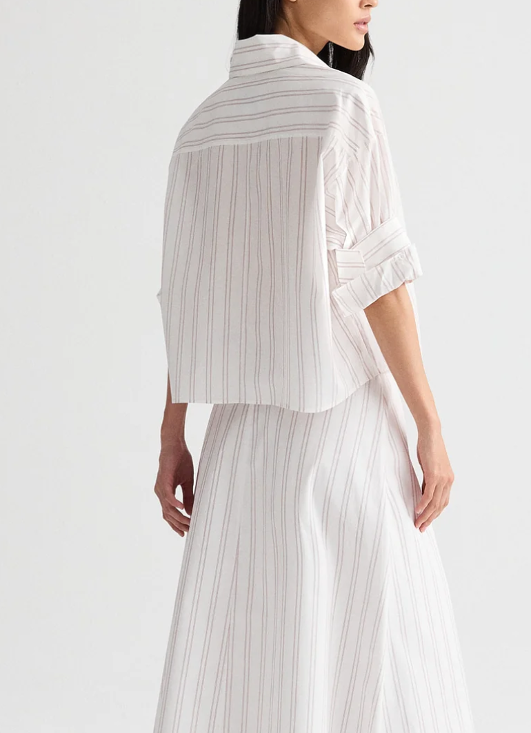 tie one on shirt in drop needle double stripe white wine