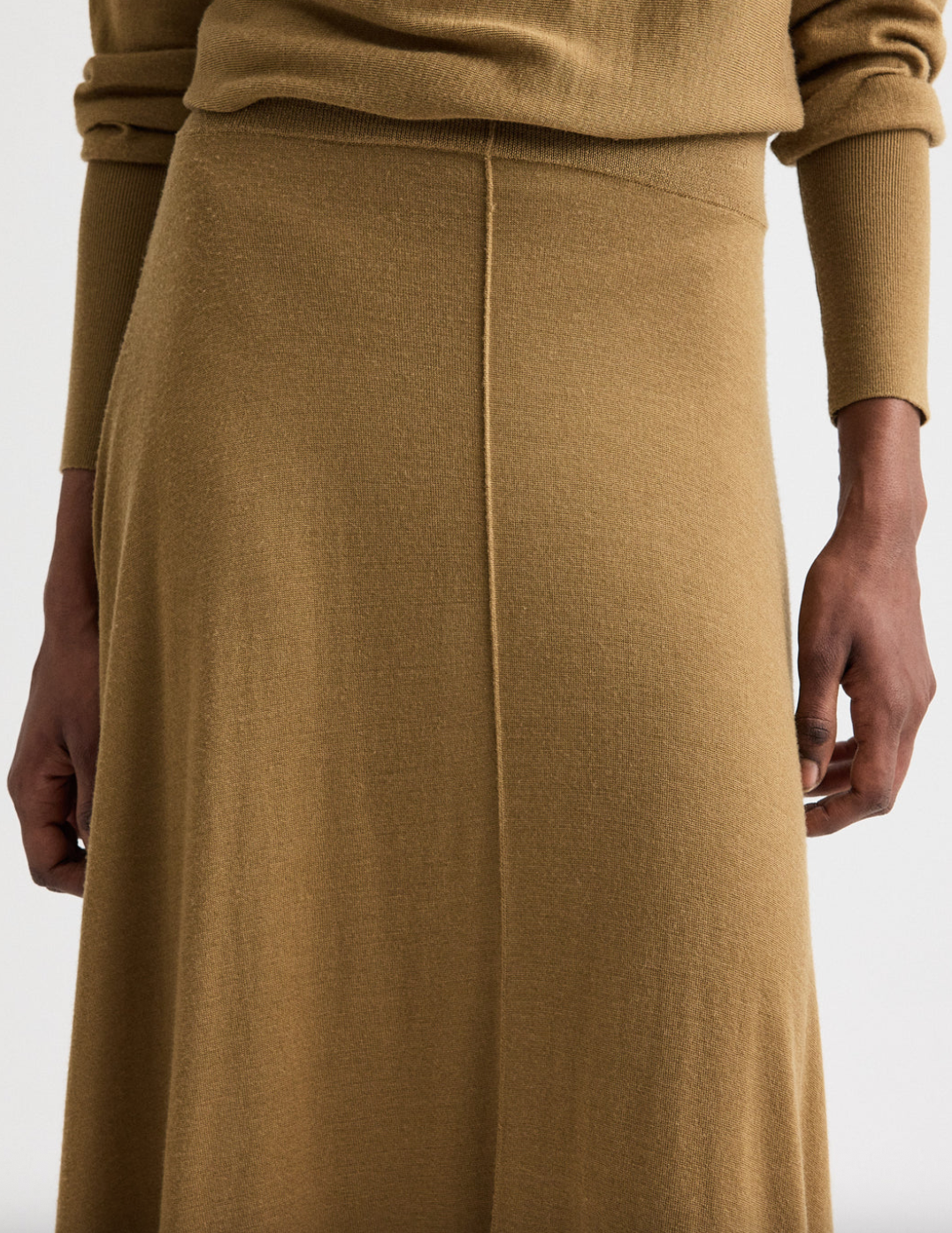 ermine hankercheif hem skirt with wide waistband in fine wool silk