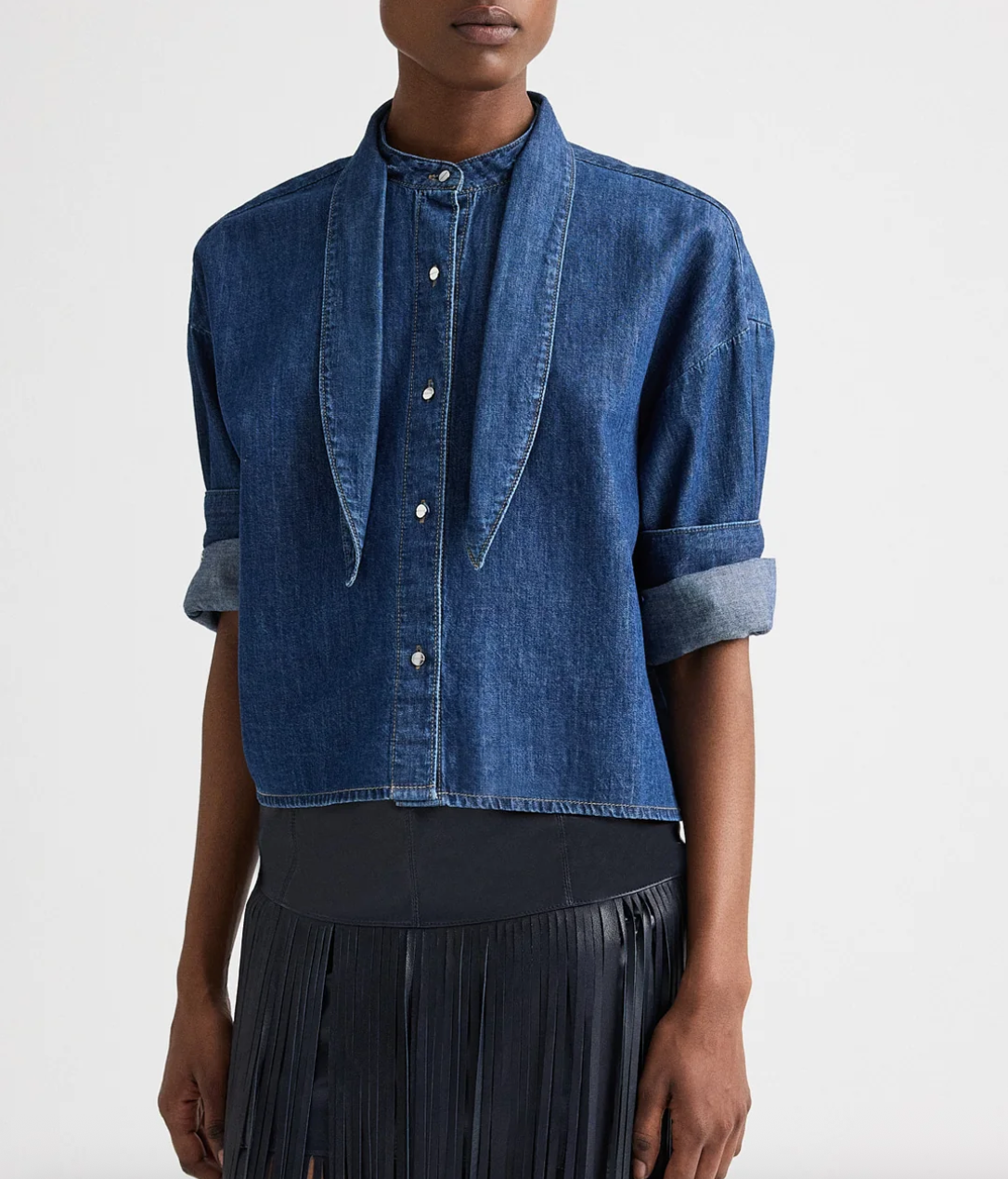 dark stone tie one on shirt in denim shirting
