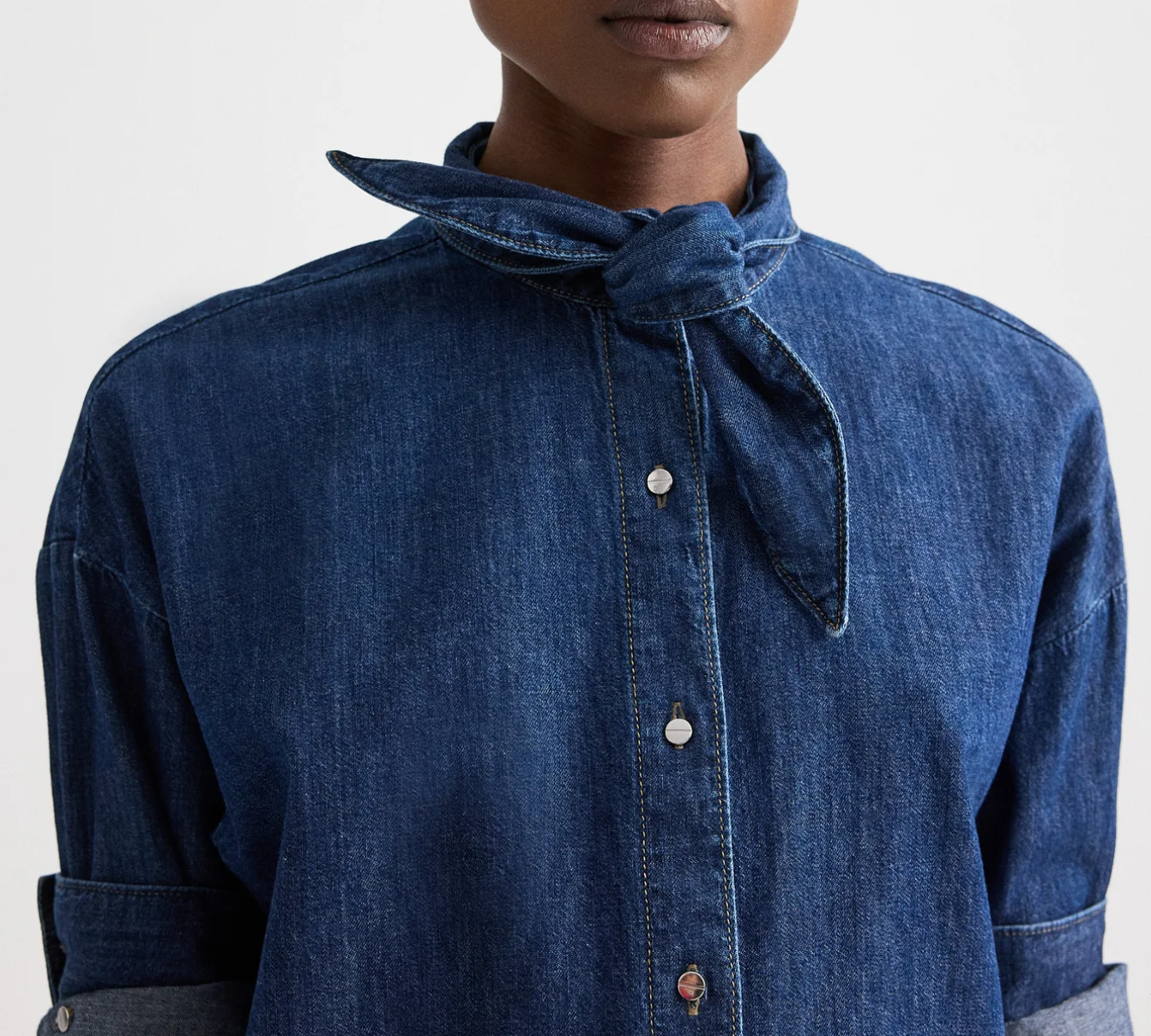 dark stone tie one on shirt in denim shirting