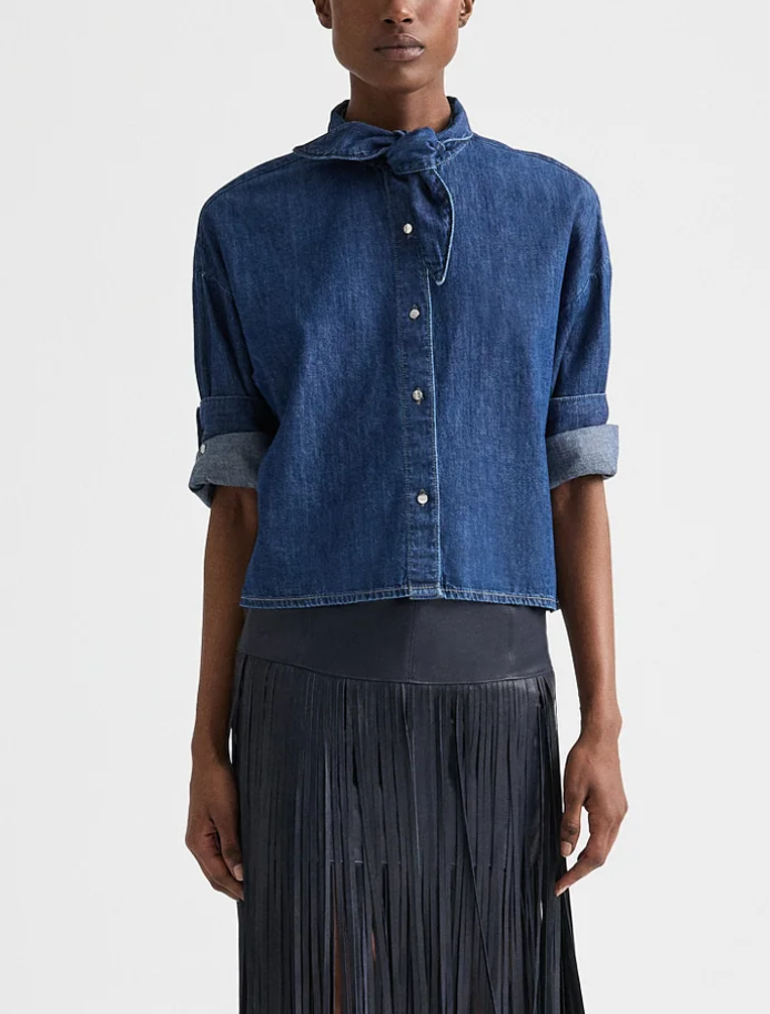 dark stone tie one on shirt in denim shirting