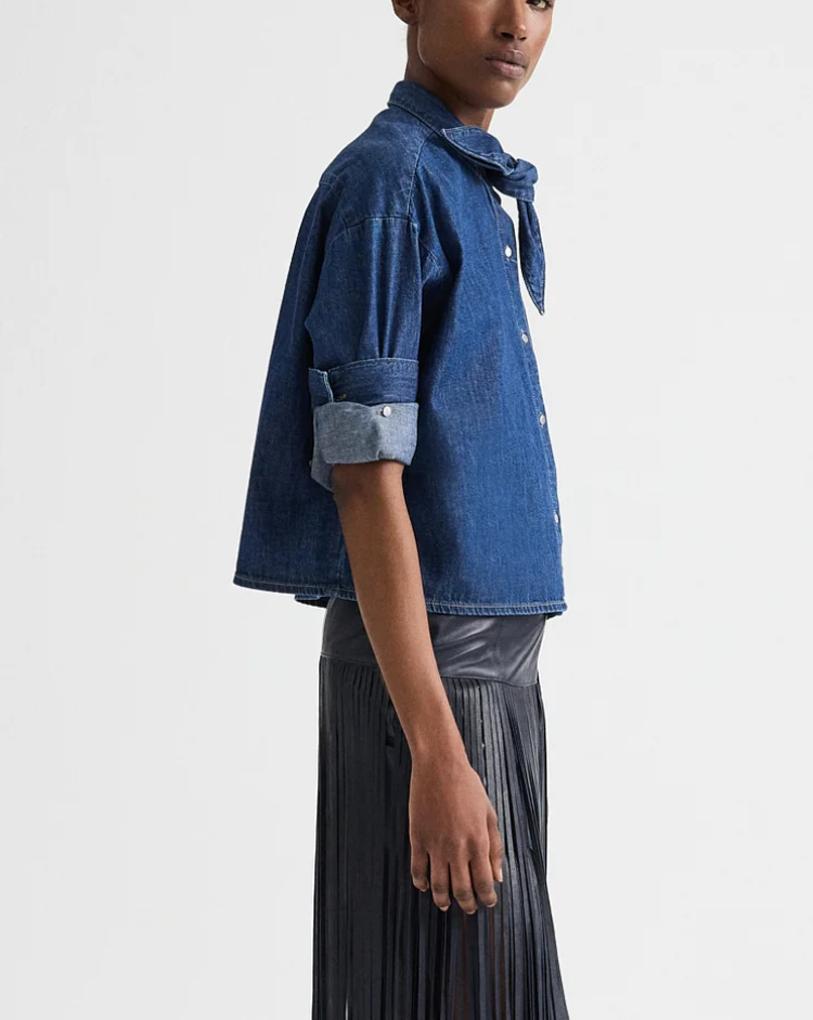 dark stone tie one on shirt in denim shirting