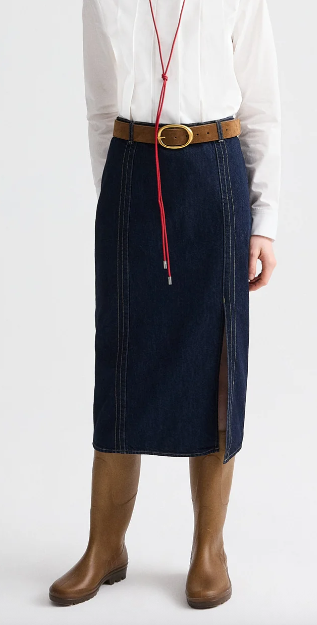 denim skirt with seams dark stone