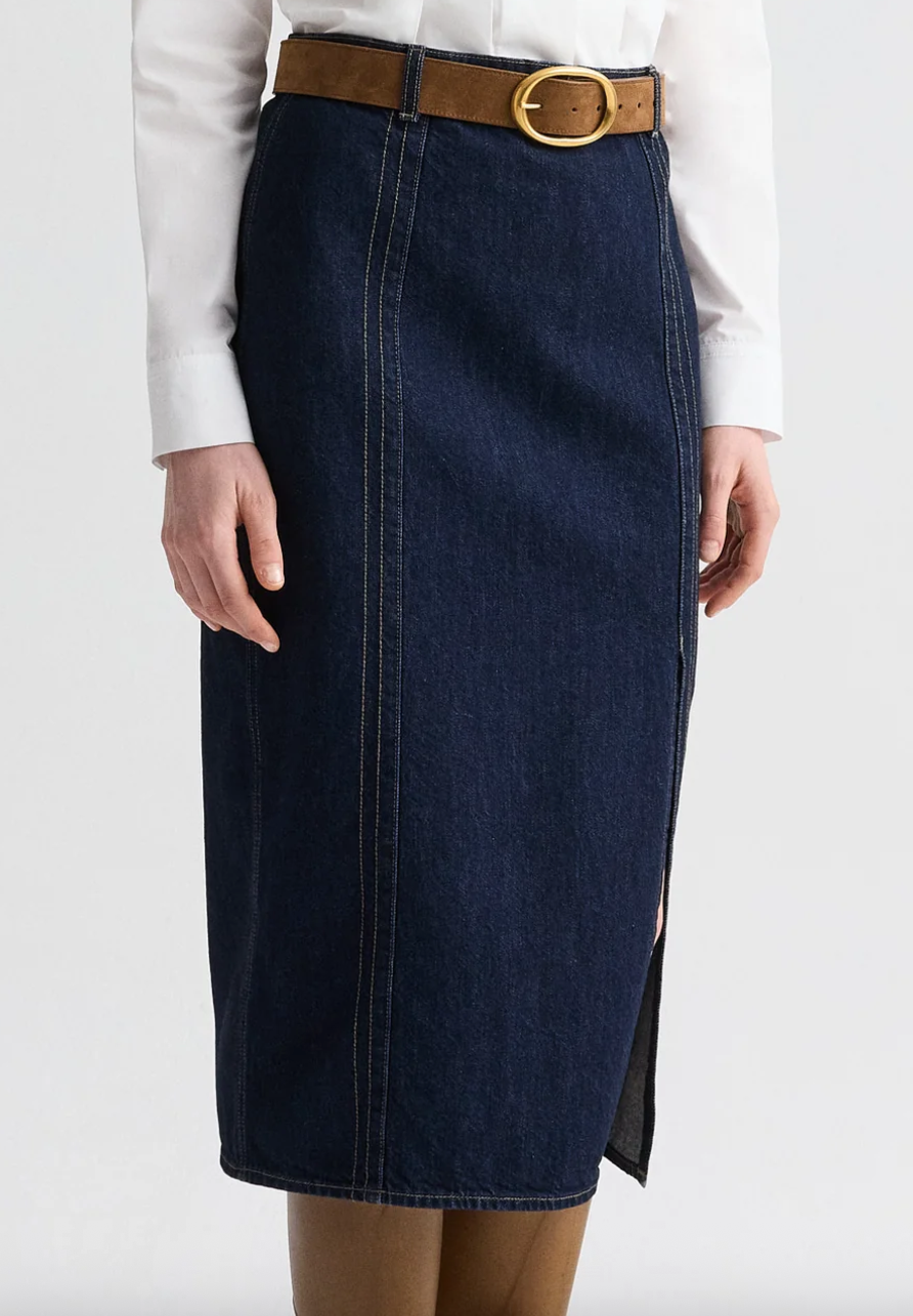 denim skirt with seams dark stone