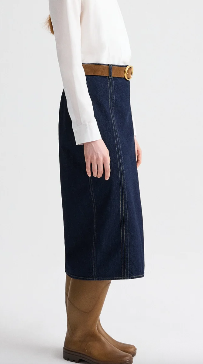 denim skirt with seams dark stone