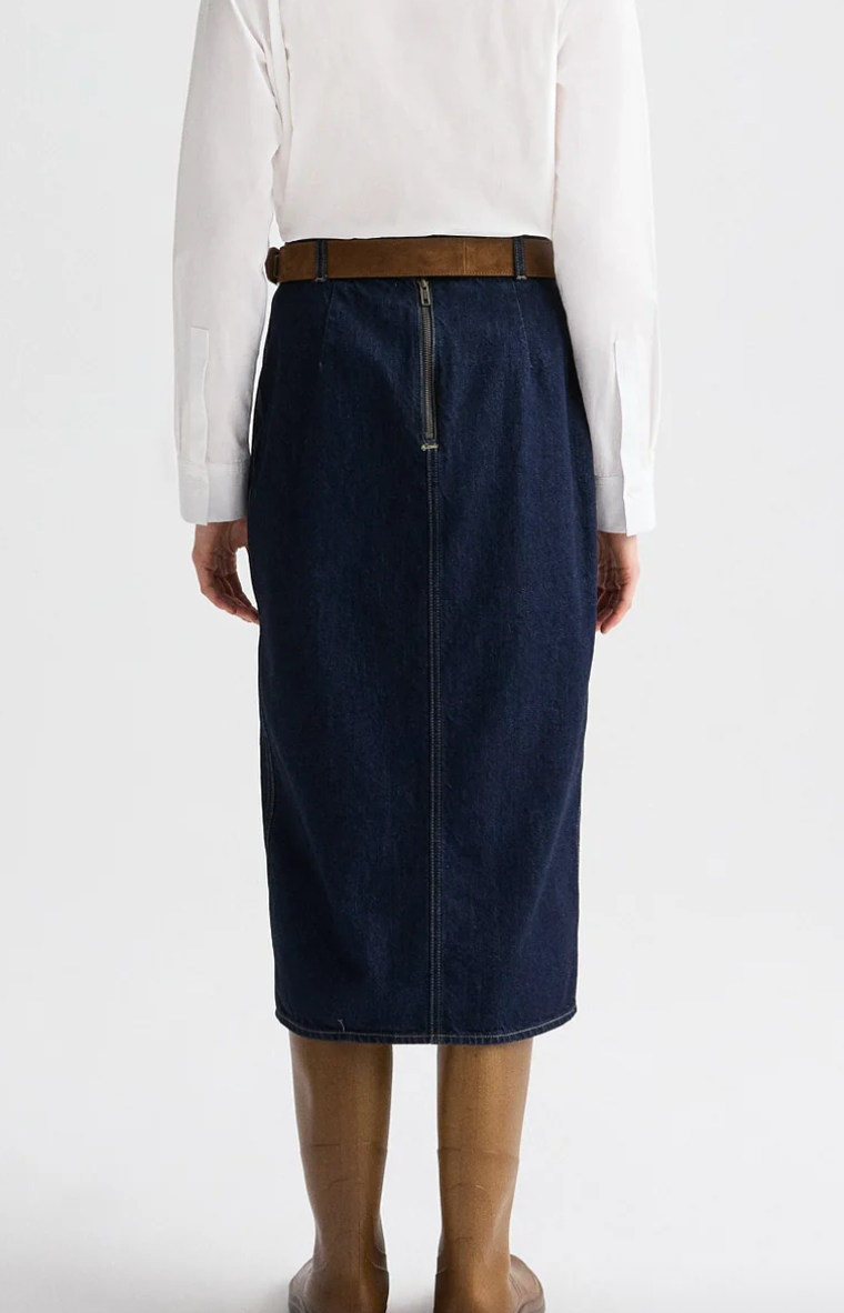 denim skirt with seams dark stone