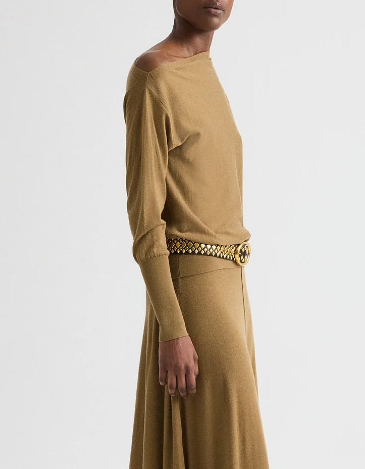 ermine cold shoulder sweater in fine wool silk