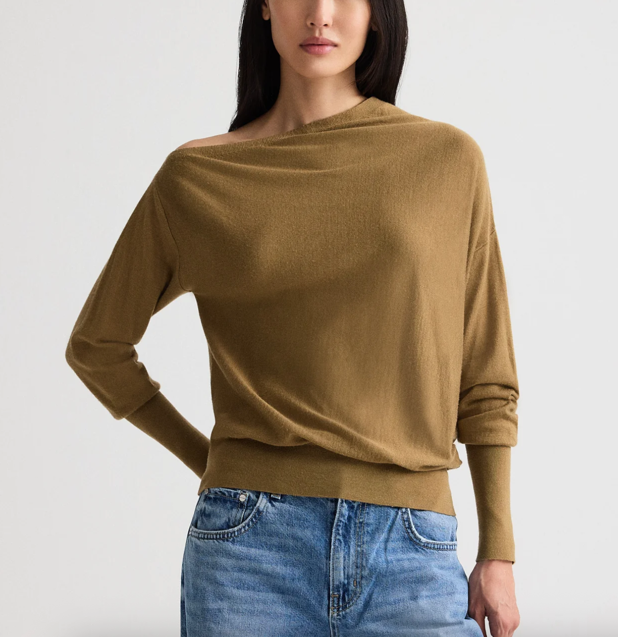 ermine cold shoulder sweater in fine wool silk