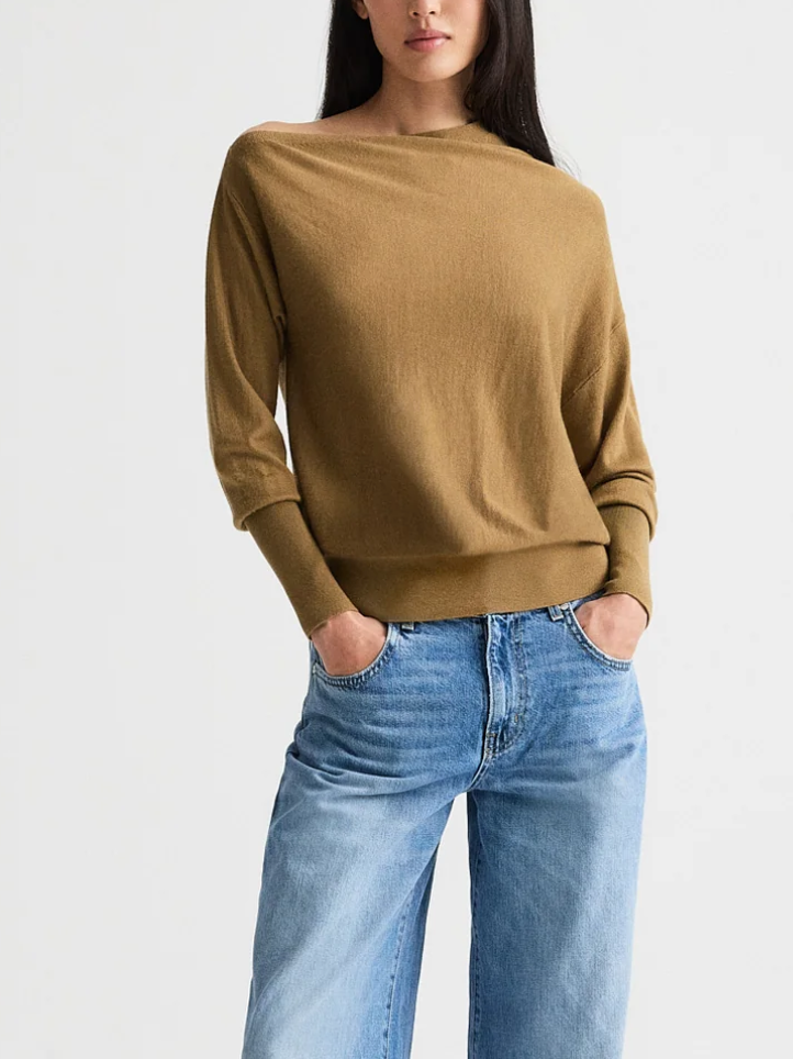 ermine cold shoulder sweater in fine wool silk