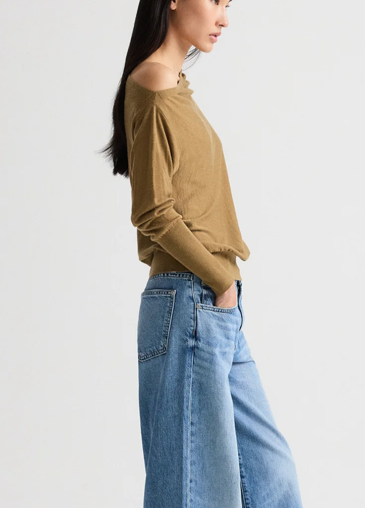 ermine cold shoulder sweater in fine wool silk