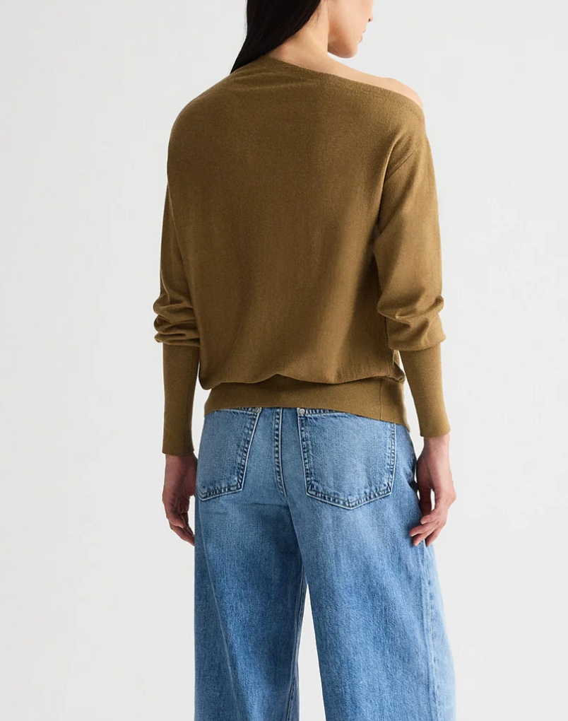 ermine cold shoulder sweater in fine wool silk