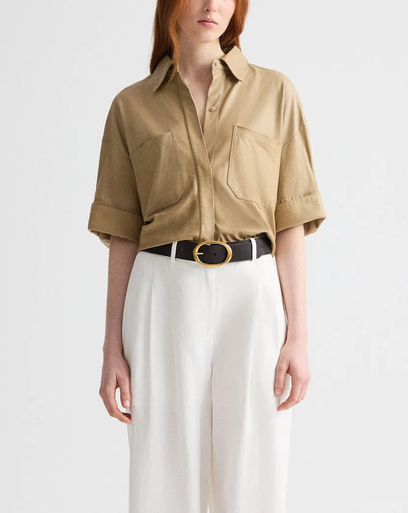 british khaki my newest mistake shirt in paper leather