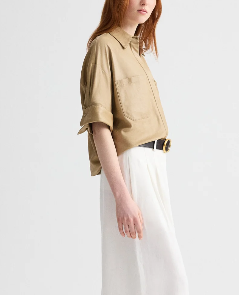 british khaki my newest mistake shirt in paper leather