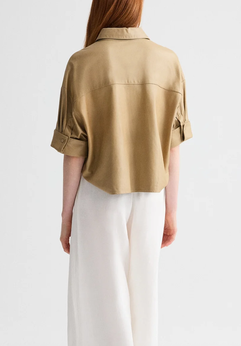 british khaki my newest mistake shirt in paper leather