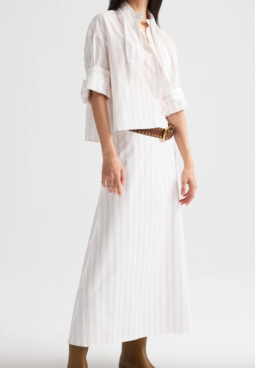white / wine the a-line skirt in drop needle double stripe