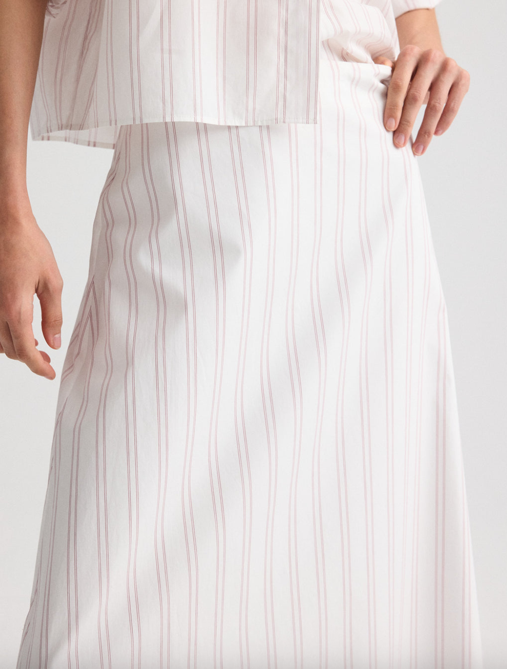 white / wine the a-line skirt in drop needle double stripe