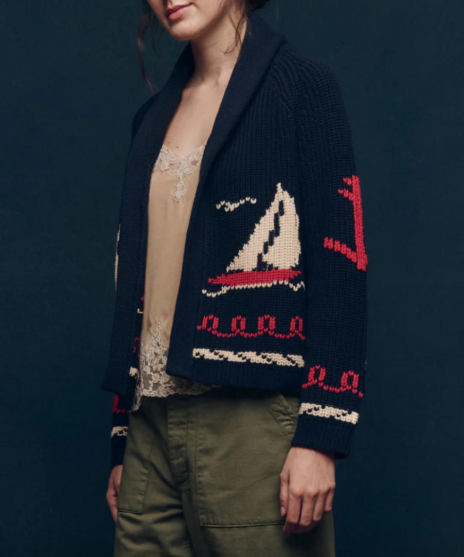 the sailboat lodge cardigan dark navy