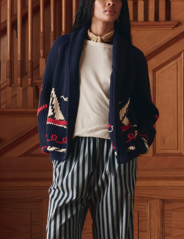 the sailboat lodge cardigan dark navy