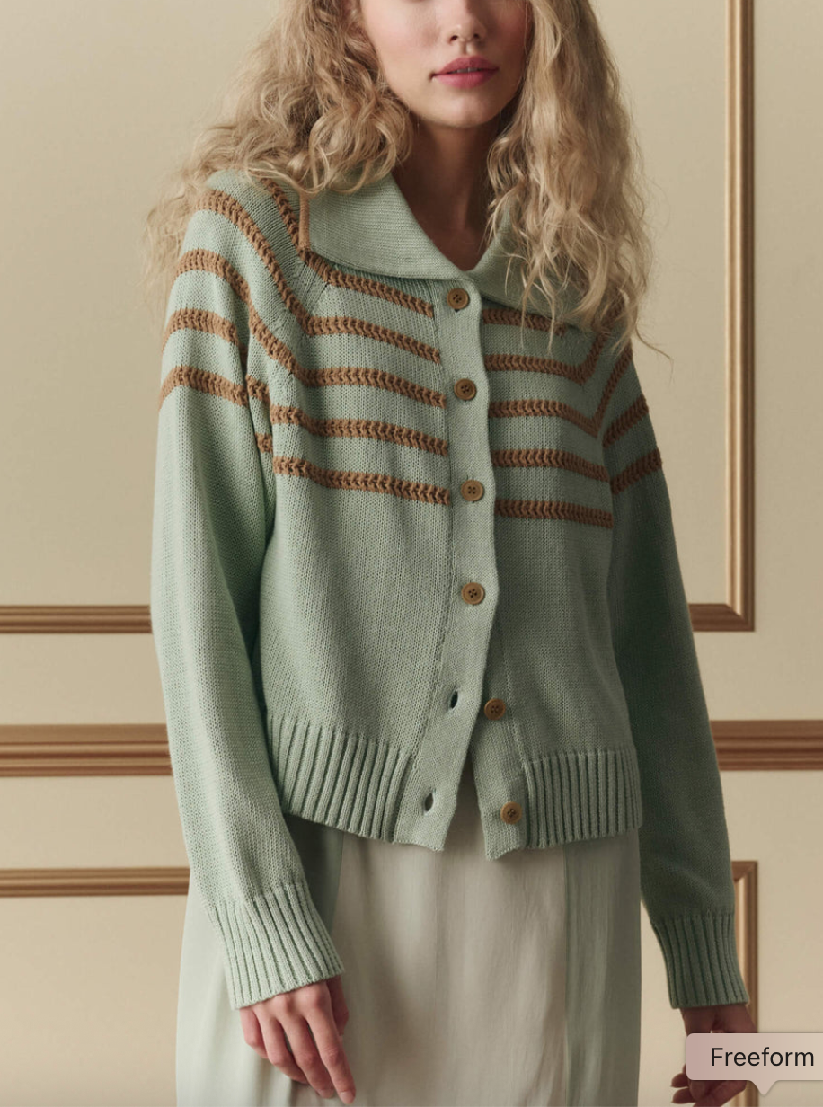 the scholar cardigan w/ crochet stripes seafoam