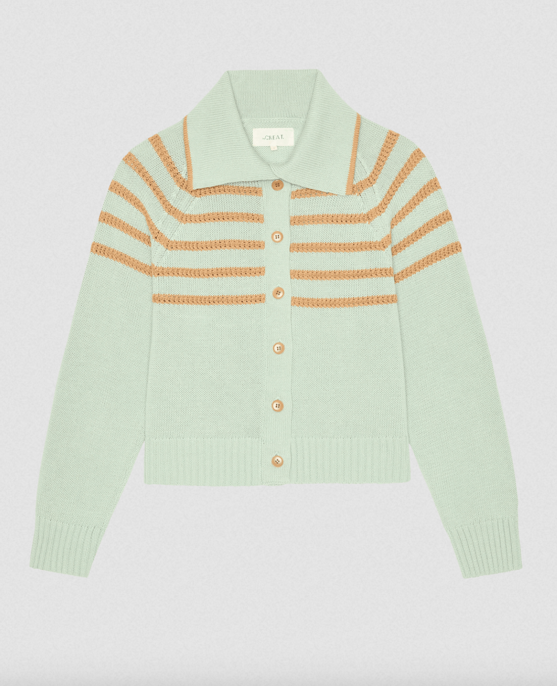 the scholar cardigan w/ crochet stripes seafoam