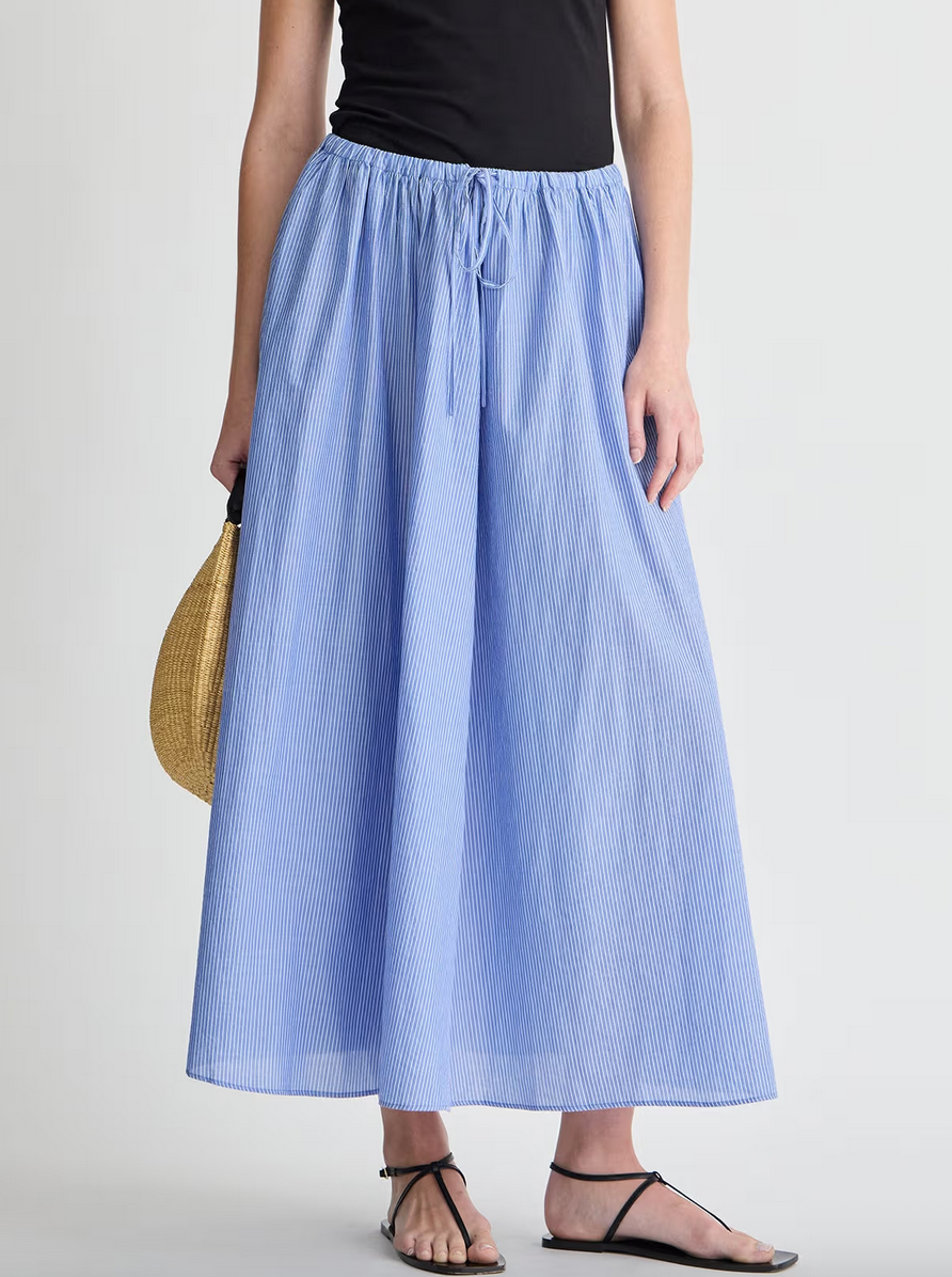 hanne tie maxi skirt micro stripe blue & cream